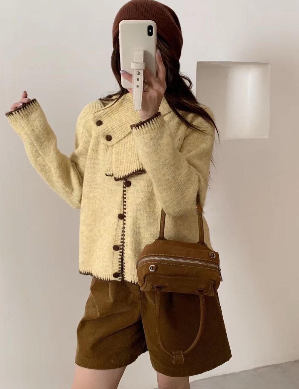 Knitted scarf cardigan pure mixed colors tops a set