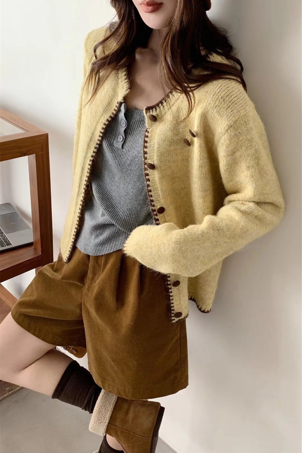 Knitted scarf cardigan pure mixed colors tops a set