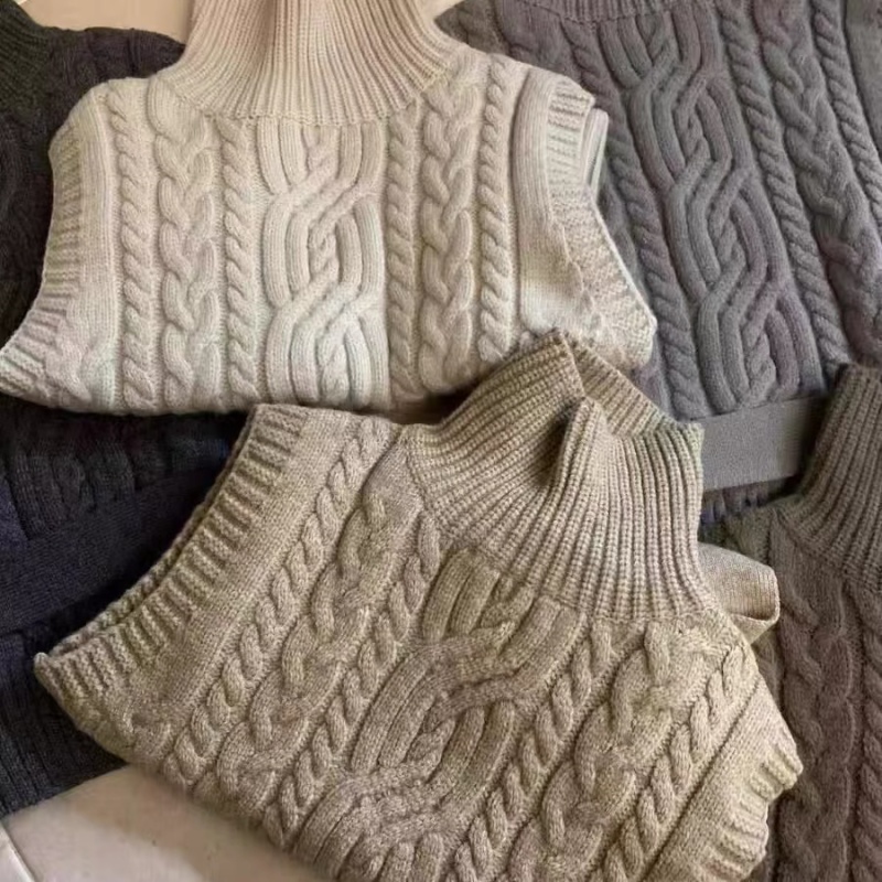 Slim knitted high collar sweater twist Korean style waistcoat