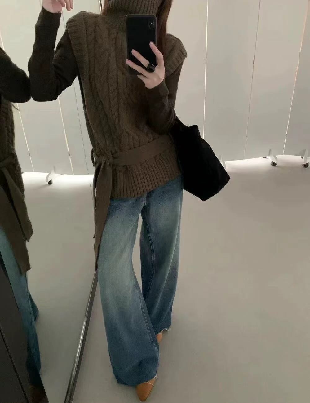 Slim knitted high collar sweater twist Korean style waistcoat