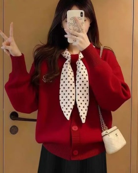 Polka dot loose scarf Korean style sweater for women