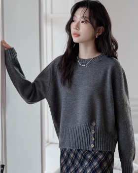 Round neck breasted pullover tops unique all-match sweater