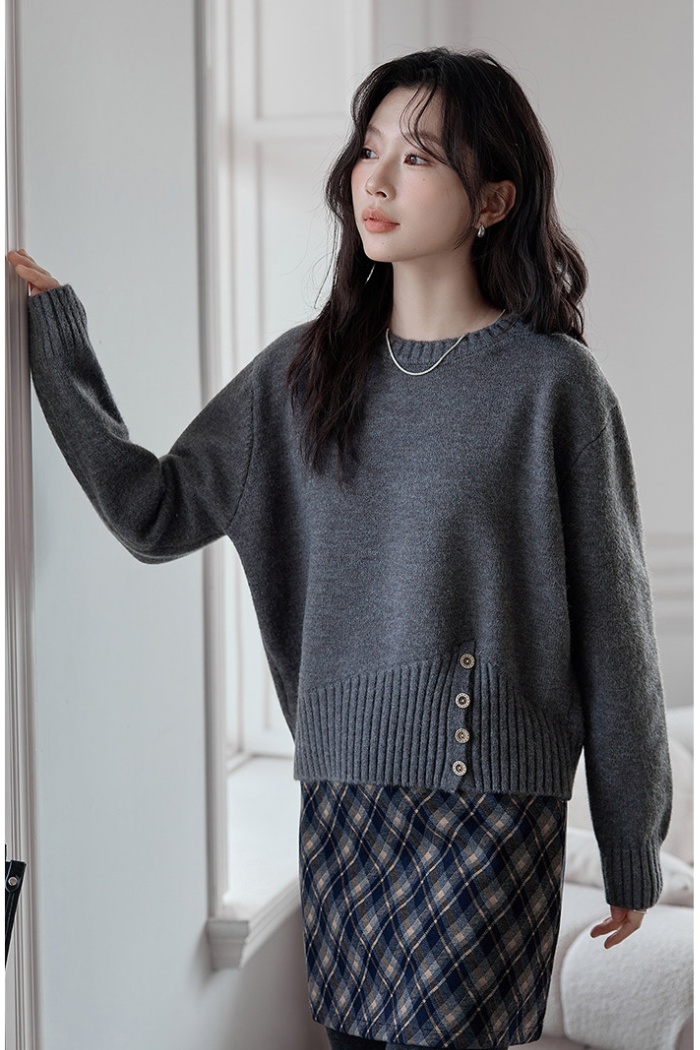 Round neck breasted pullover tops unique all-match sweater