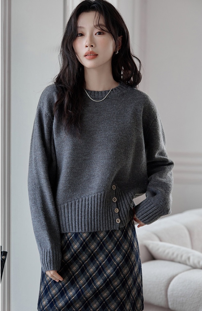 Round neck breasted pullover tops unique all-match sweater