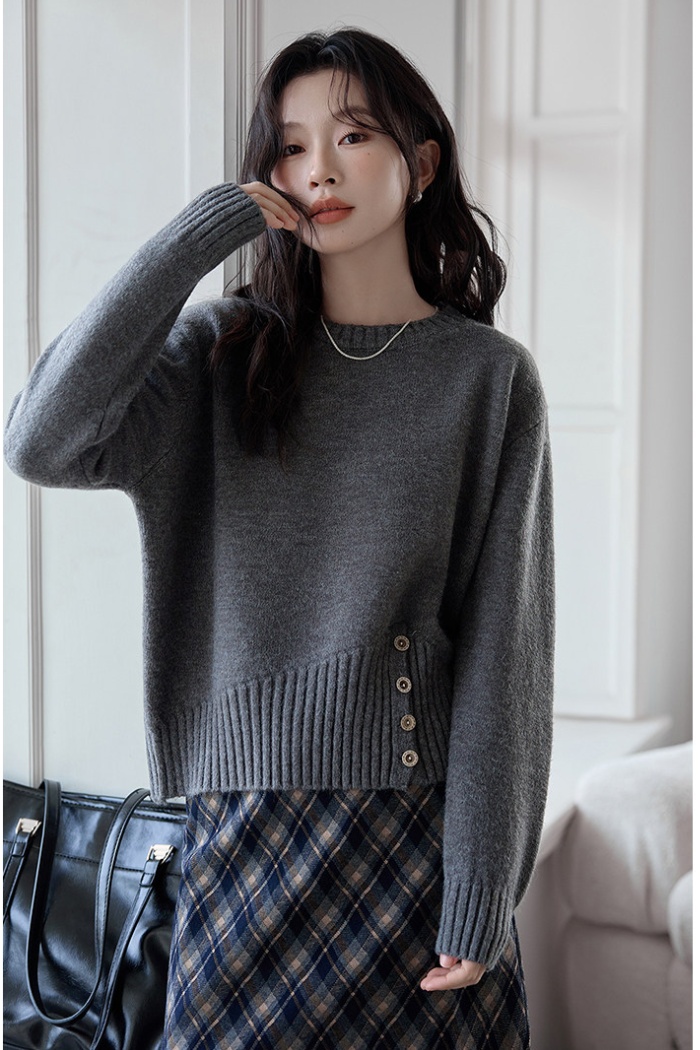 Round neck breasted pullover tops unique all-match sweater