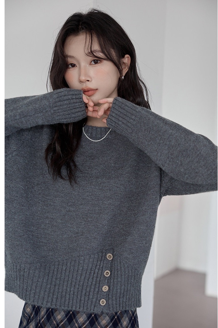 Round neck breasted pullover tops unique all-match sweater