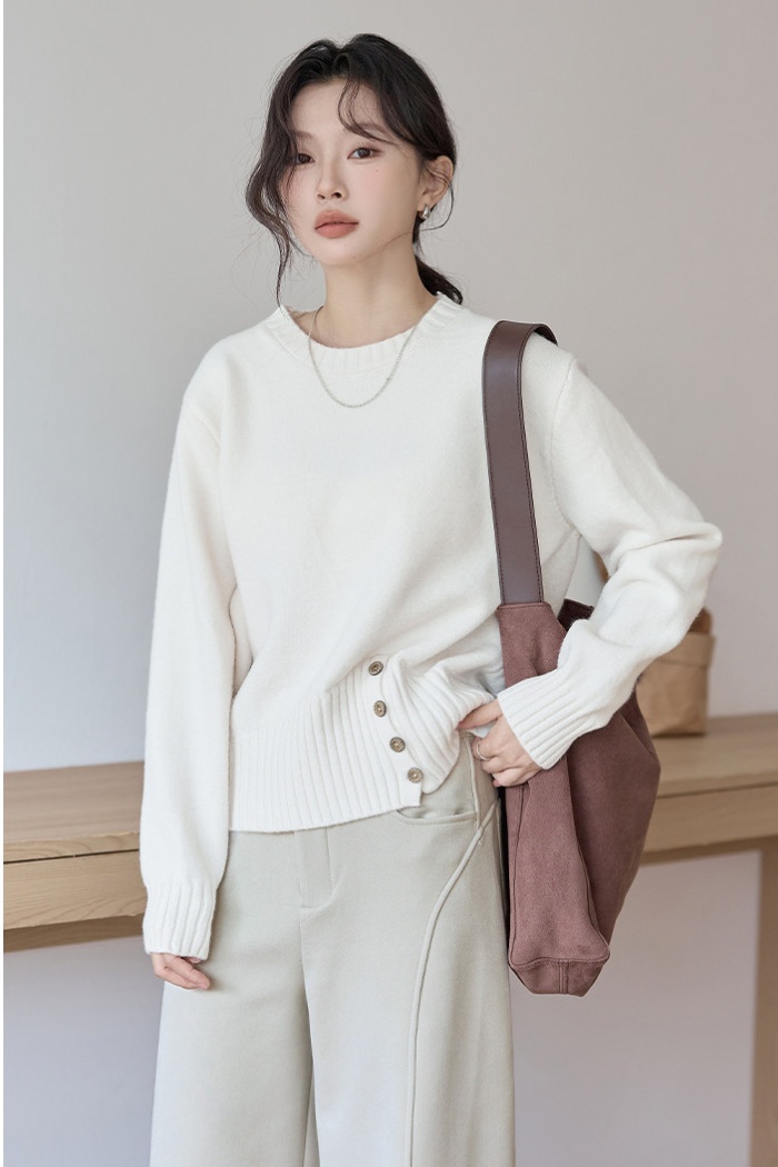 Round neck breasted pullover tops unique all-match sweater