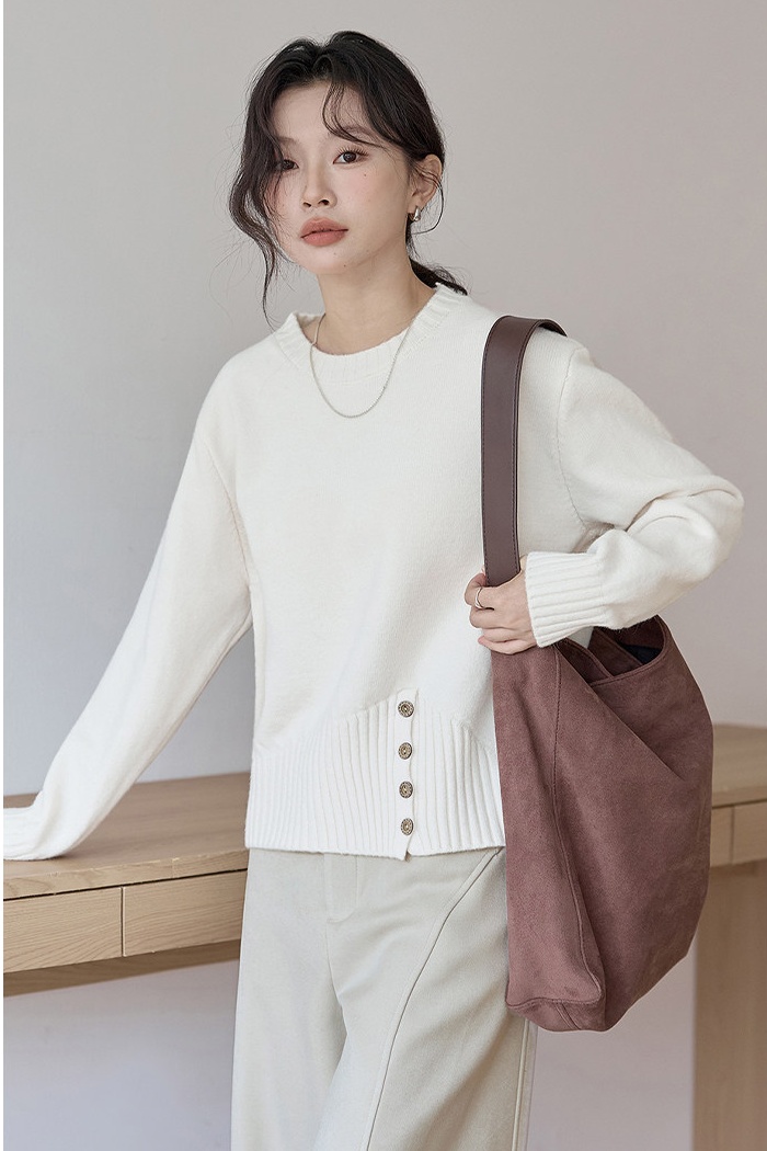 Round neck breasted pullover tops unique all-match sweater
