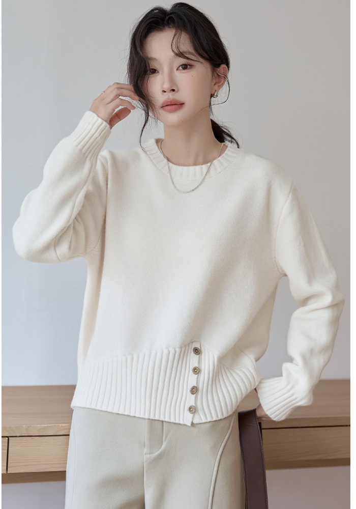 Round neck breasted pullover tops unique all-match sweater