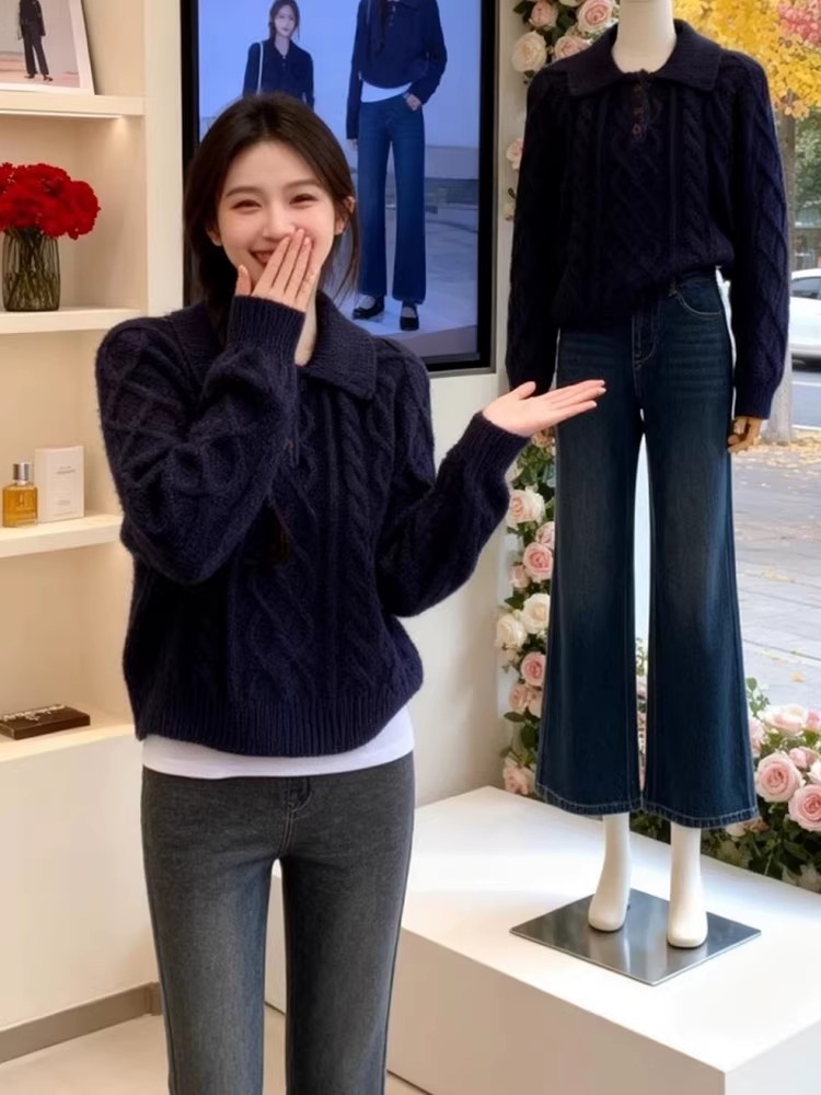 Korean style knitted tops autumn and winter lazy sweater