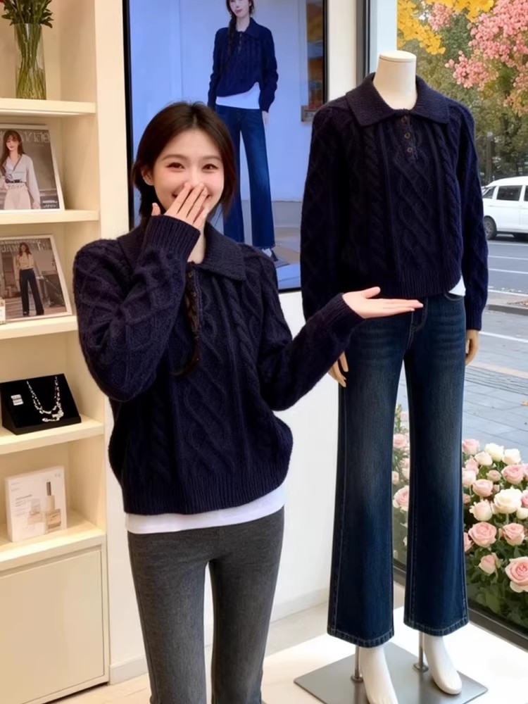 Korean style knitted tops autumn and winter lazy sweater