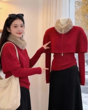 Winter fur collar cloak unique removable sweater
