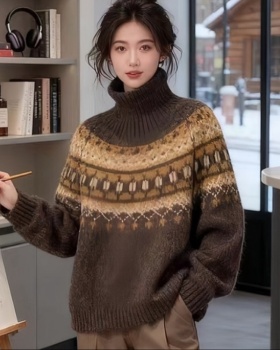 Winter high collar thick sweater jacquard lazy tops