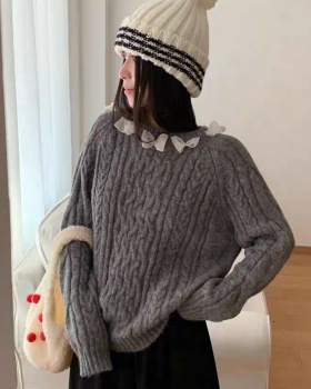 Red Korean style pullover twist sweater for women