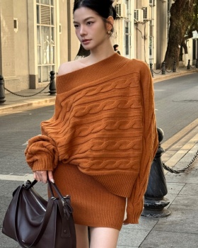 Winter temperament skirt knitted bat shirts 2pcs set