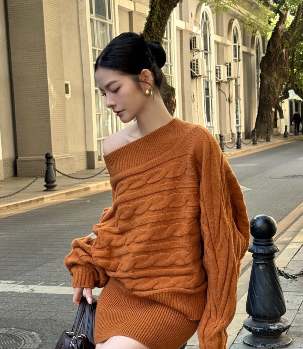 Winter temperament skirt knitted bat shirts 2pcs set