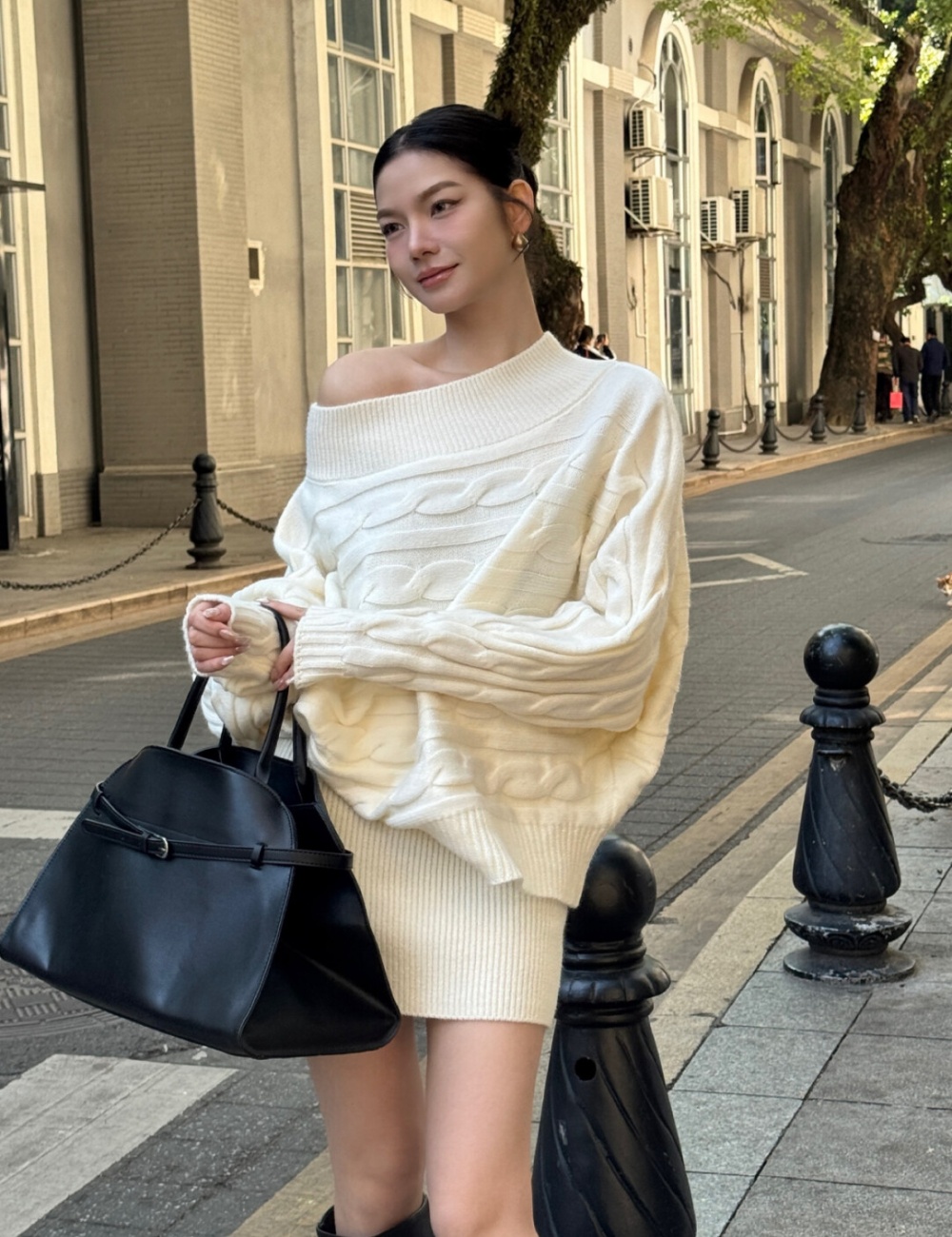 Winter temperament skirt knitted bat shirts 2pcs set