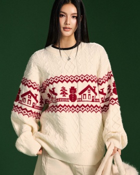 Round neck retro sweater couples twist tops for women