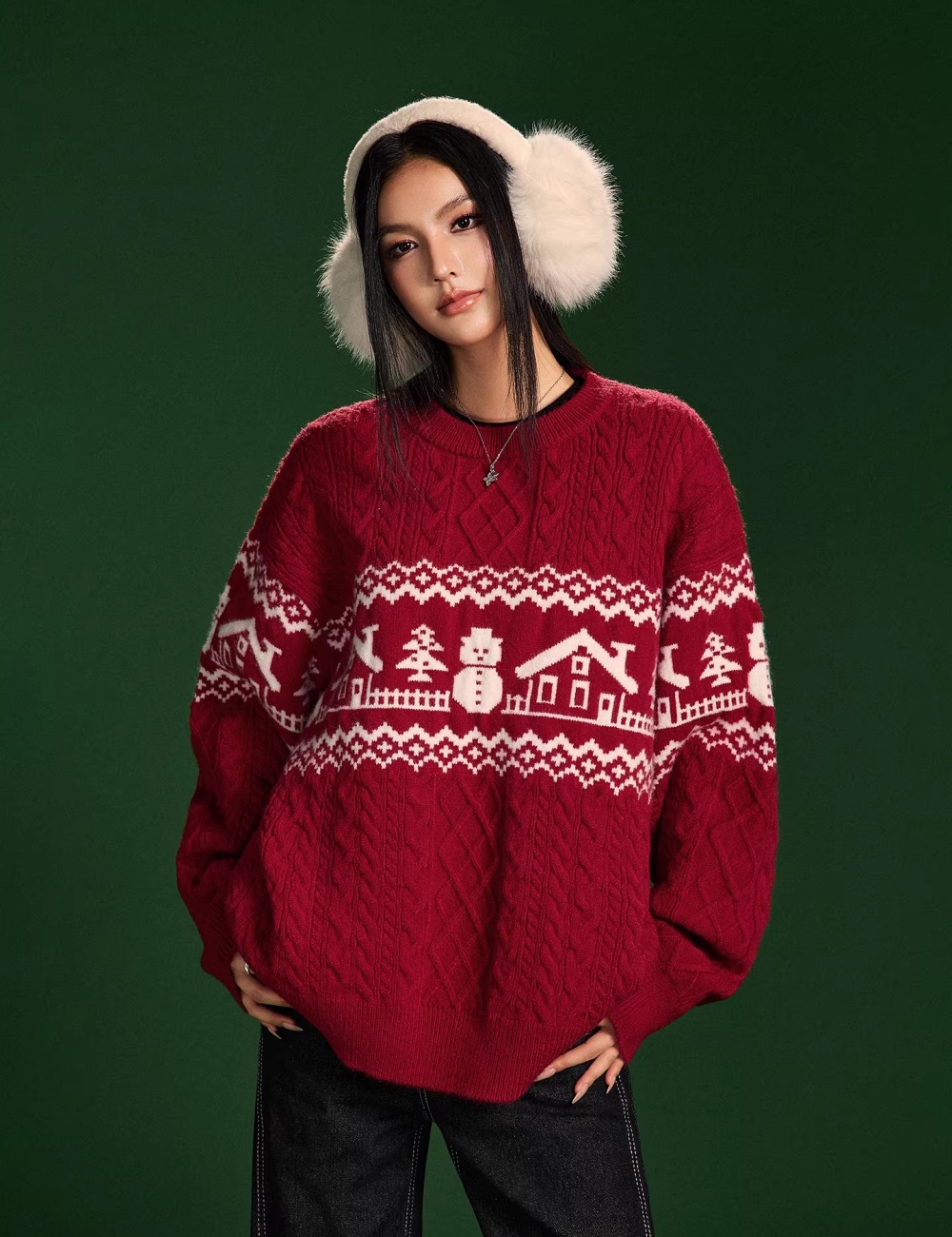 Round neck retro sweater couples twist tops for women