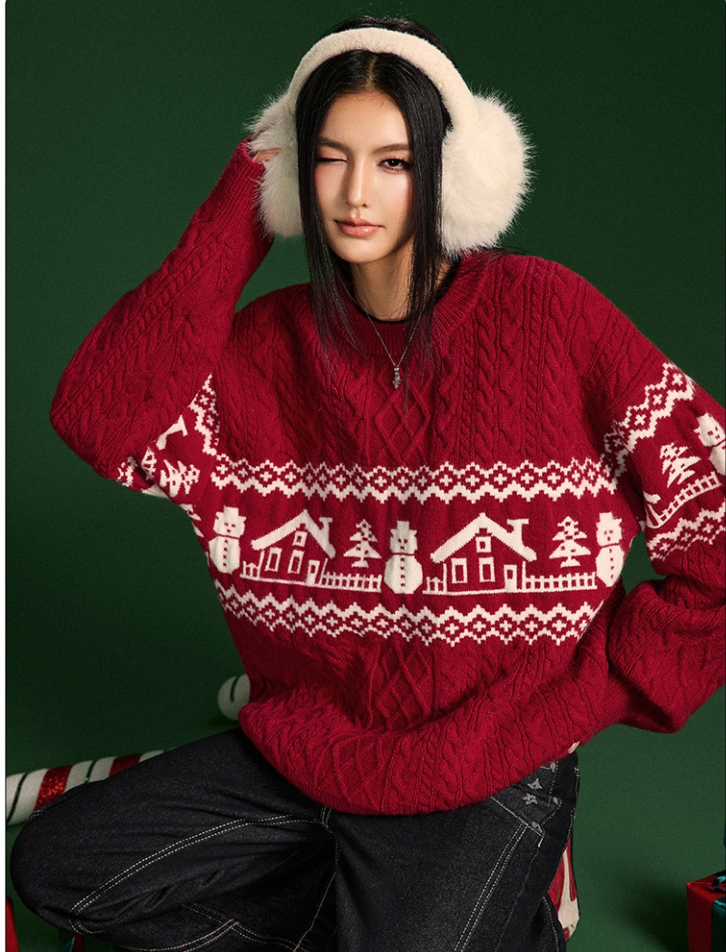 Round neck retro sweater couples twist tops for women