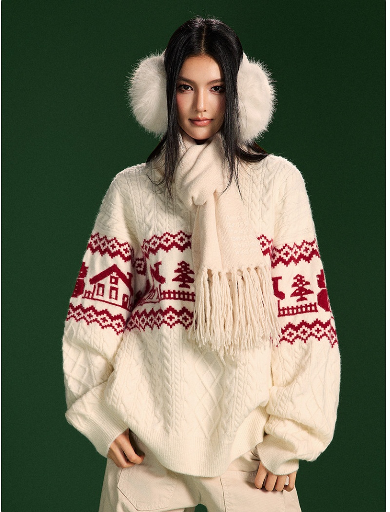 Round neck retro sweater couples twist tops for women