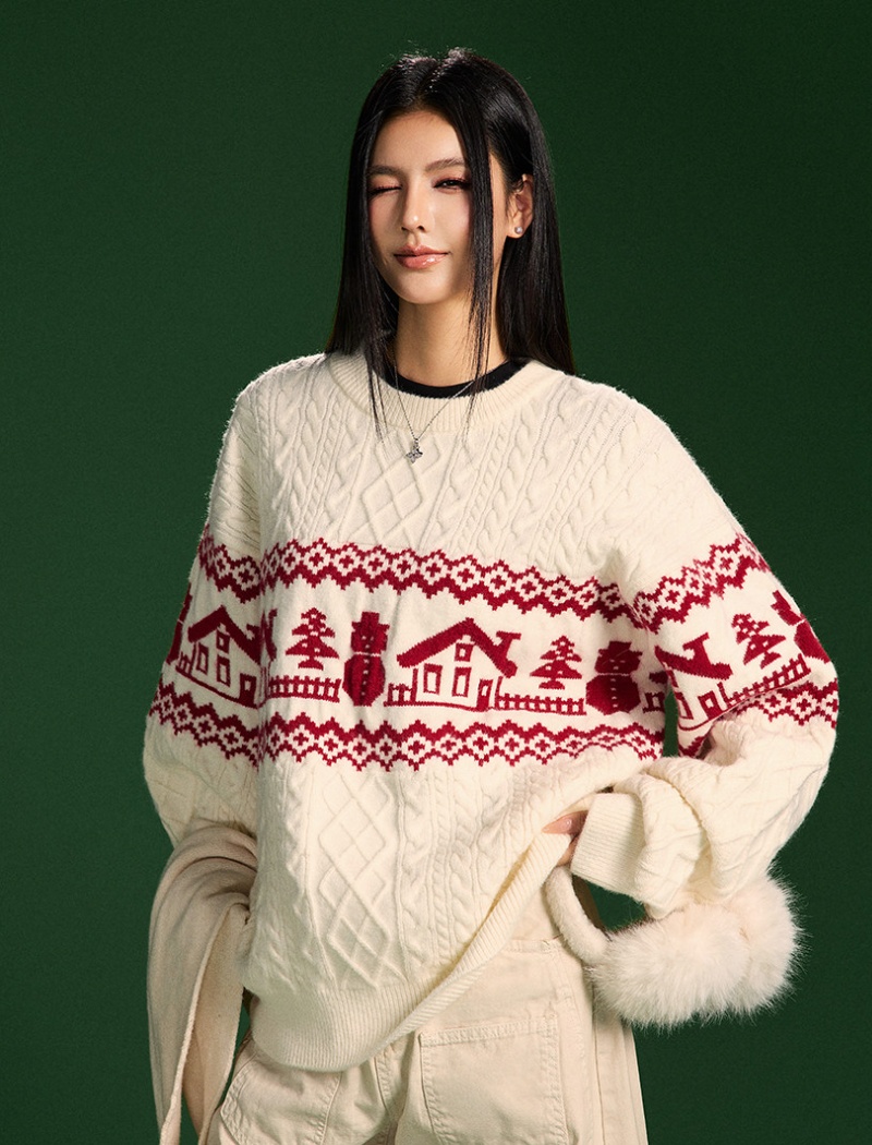 Round neck retro sweater couples twist tops for women