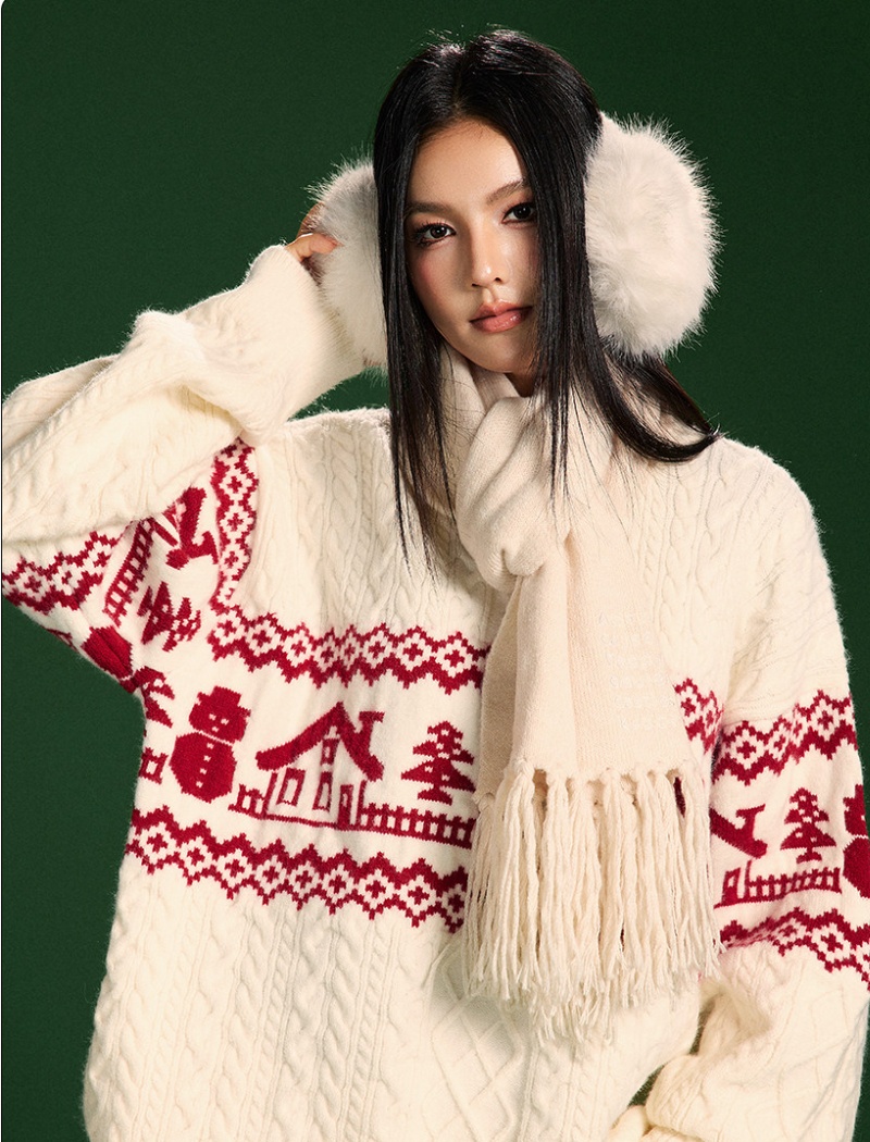 Round neck retro sweater couples twist tops for women