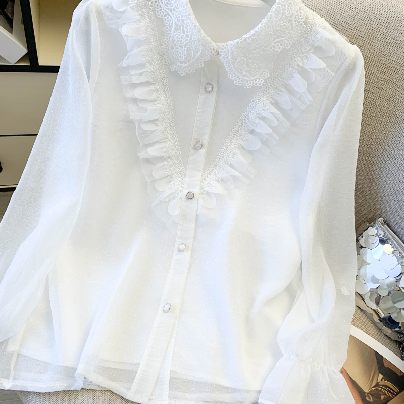 Long sleeve niche shirt sweet chiffon shirt for women