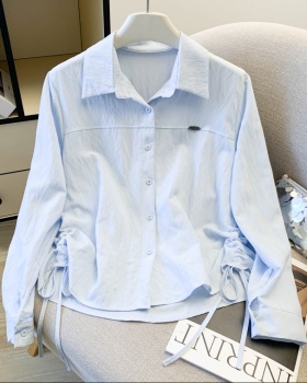 Pure double drawstring shirt fashion tops for women