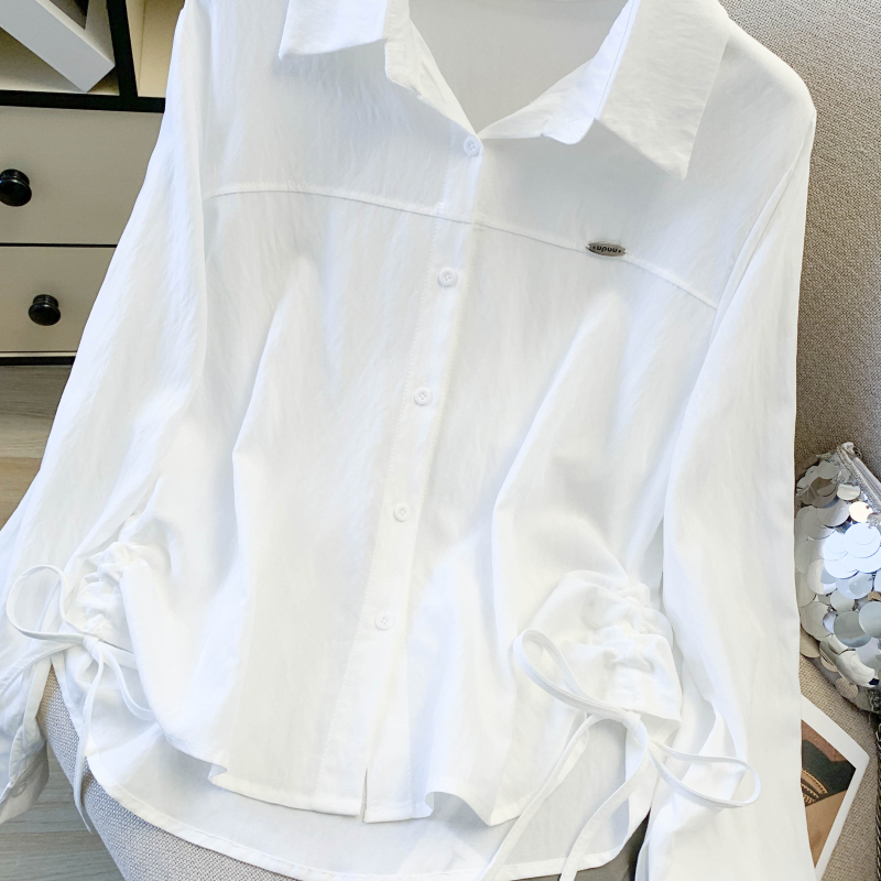 Pure double drawstring shirt fashion tops for women