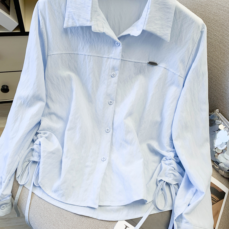 Pure double drawstring shirt fashion tops for women