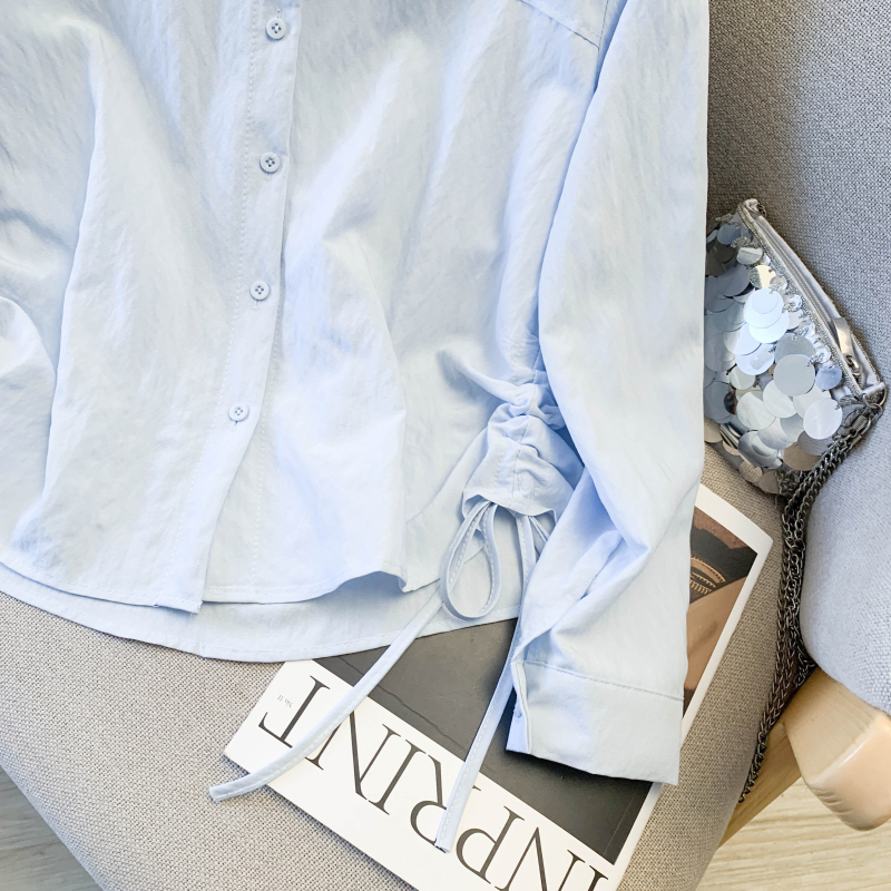 Pure double drawstring shirt fashion tops for women