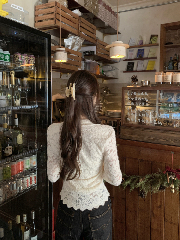 Sueding square collar bottoming shirt slim tops for women