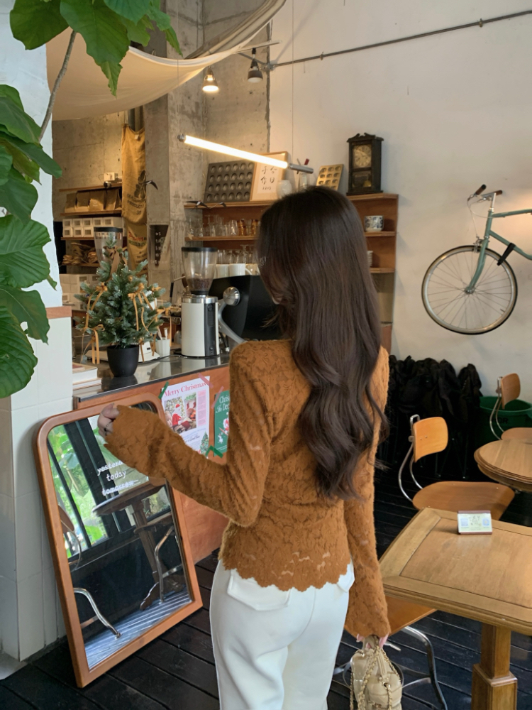 Sueding square collar bottoming shirt slim tops for women