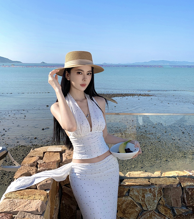 France style halter skirt retro polka dot vest 2pcs set