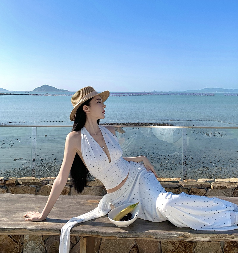 France style halter skirt retro polka dot vest 2pcs set