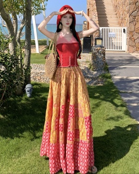 Jacquard knitted wide leg pants bandage mixed colors vest 2pcs set