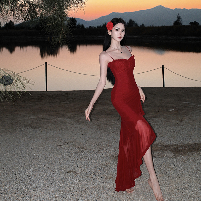 Gauze vacation dress slim long dress for women