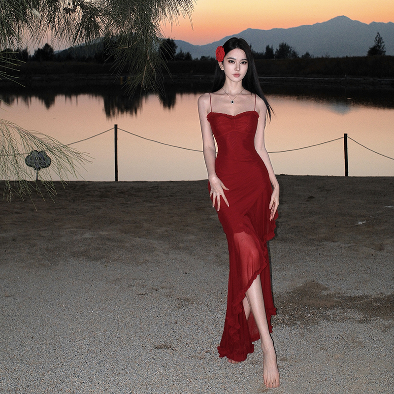 Gauze vacation dress slim long dress for women