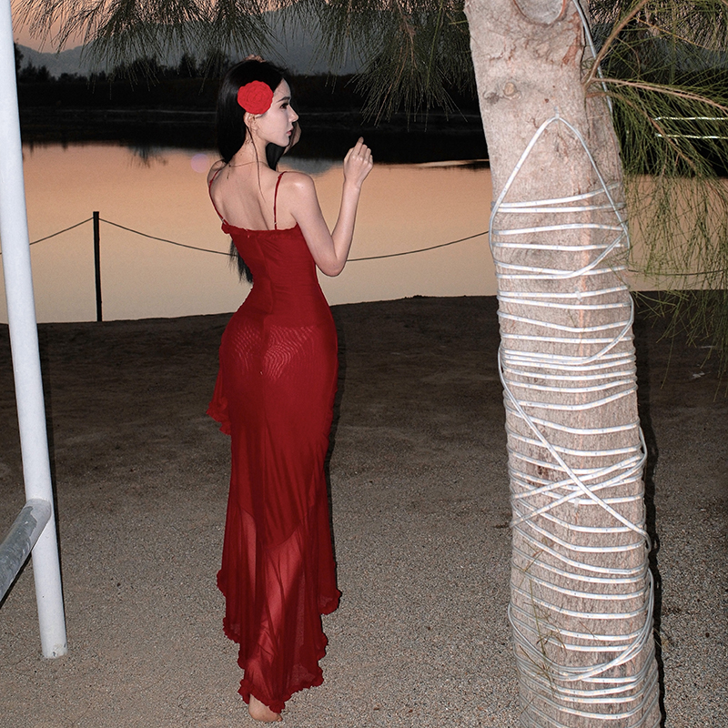 Gauze vacation dress slim long dress for women