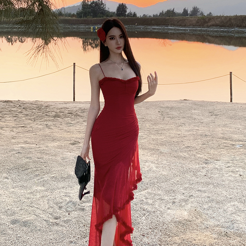 Gauze vacation dress slim long dress for women