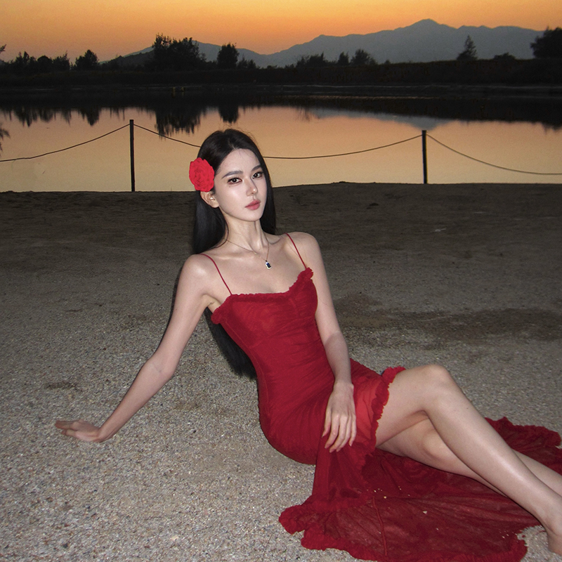 Gauze vacation dress slim long dress for women