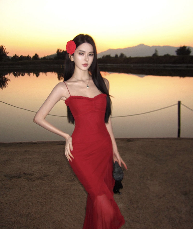 Gauze vacation dress slim long dress for women