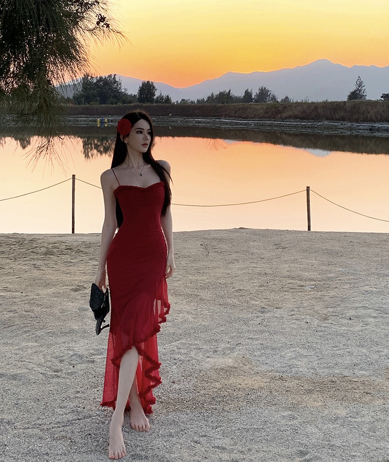 Gauze vacation dress slim long dress for women