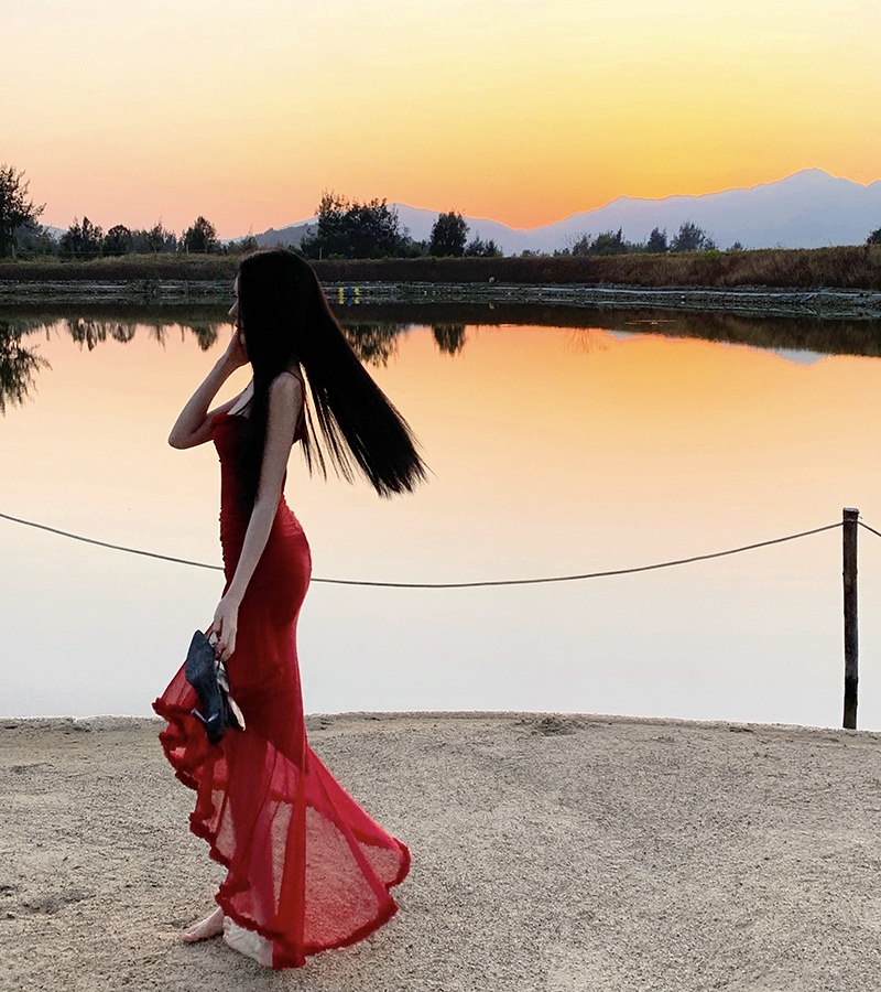 Gauze vacation dress slim long dress for women