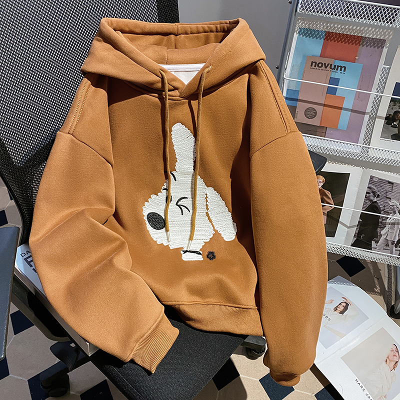 Autumn and winter hooded hoodie pure cotton tops for women
