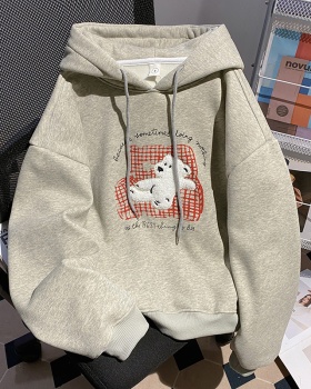 Embroidered flowers tops hooded hoodie for women