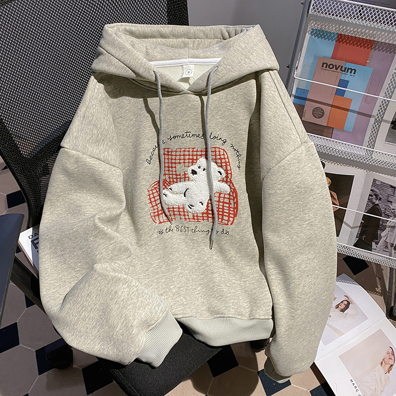 Embroidered flowers tops hooded hoodie for women