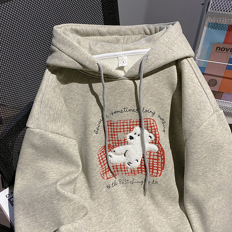 Embroidered flowers tops hooded hoodie for women