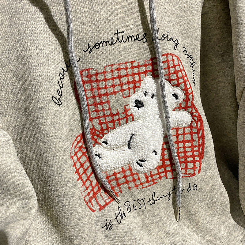 Embroidered flowers tops hooded hoodie for women